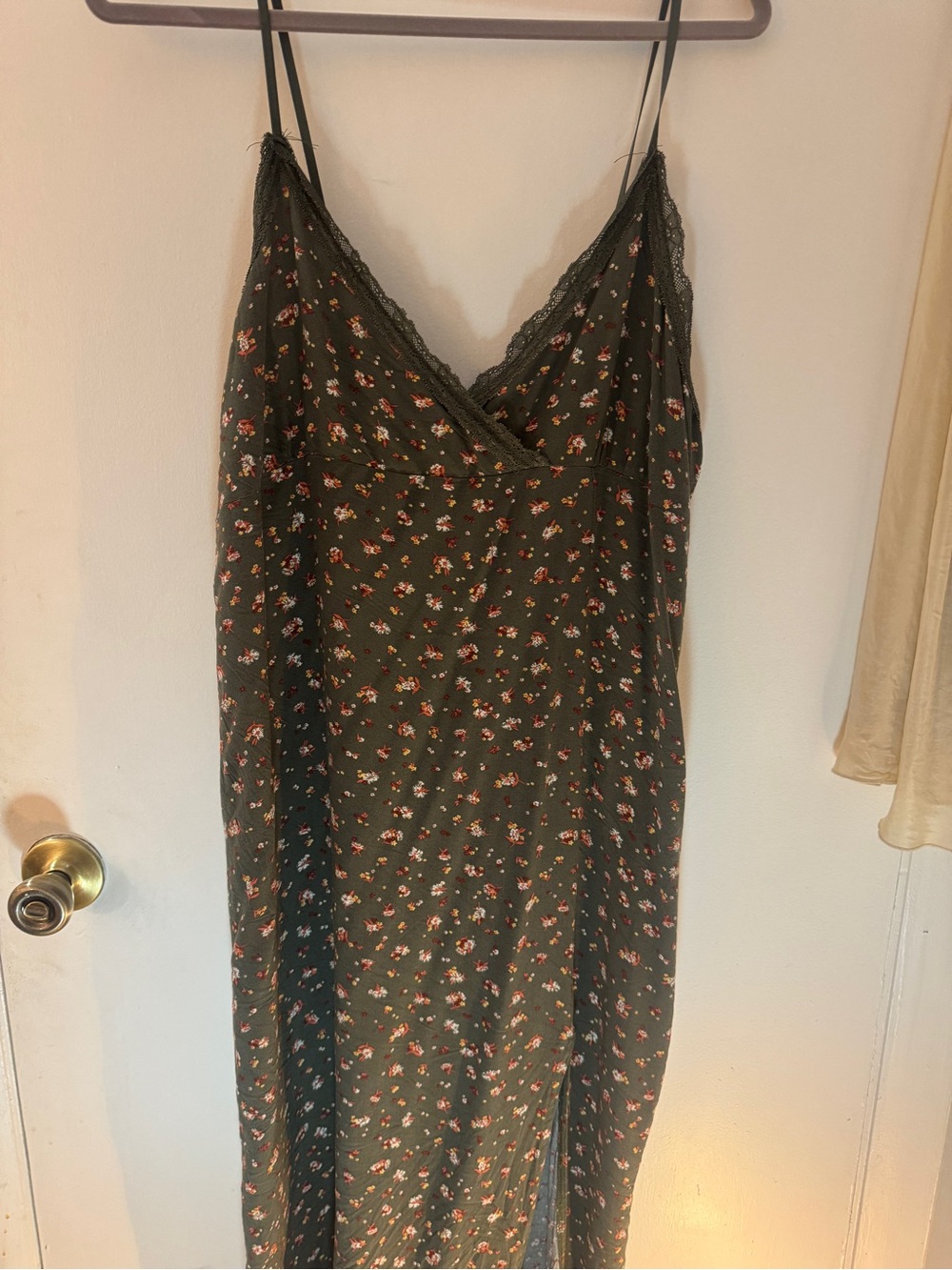 No Boundaries Olive Green Floral Lace Trim Slip